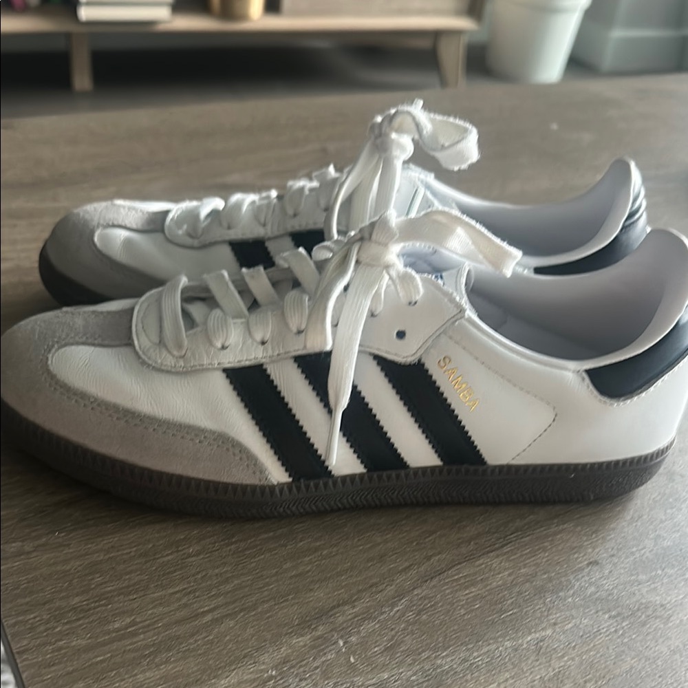 Adidas White and Black Sneakers with Signature Stripes
